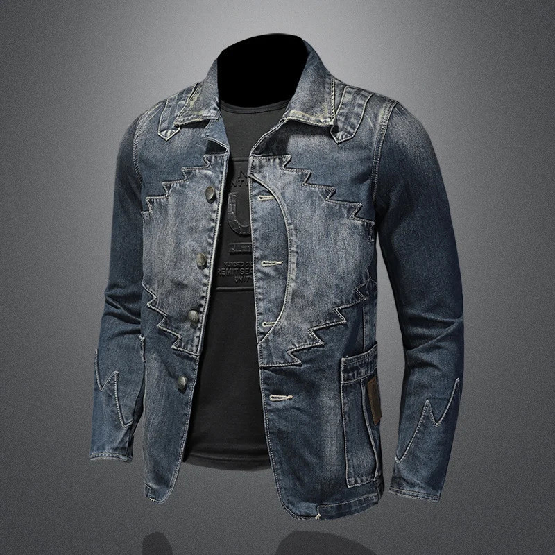 High quality springsummer 2024 mens fashion European and American full casual suit denim jacket ultrathin retro M4XL 250401