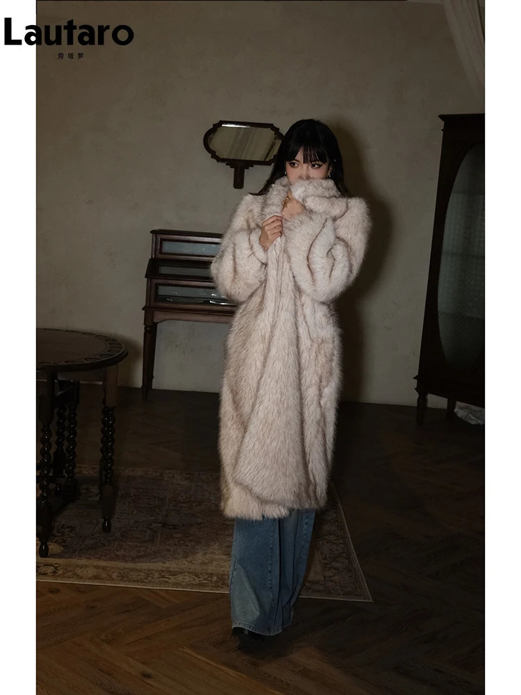 Lautaro Autumn Winter Long Casual y Soft Thick Warm Hairy Faux Fox Fur Coat Women Loose Fluffy Furry Overcoat Outwear 251110