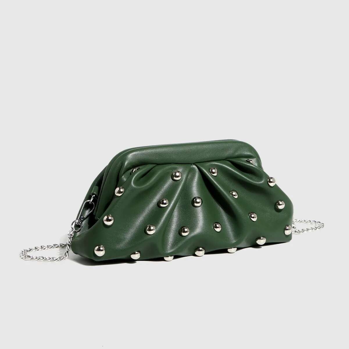 Women Black Casual Chic Vegan Leather Shoulder Bag Punk Ball Embellished Crossbody Purse Handbag With Long Strap