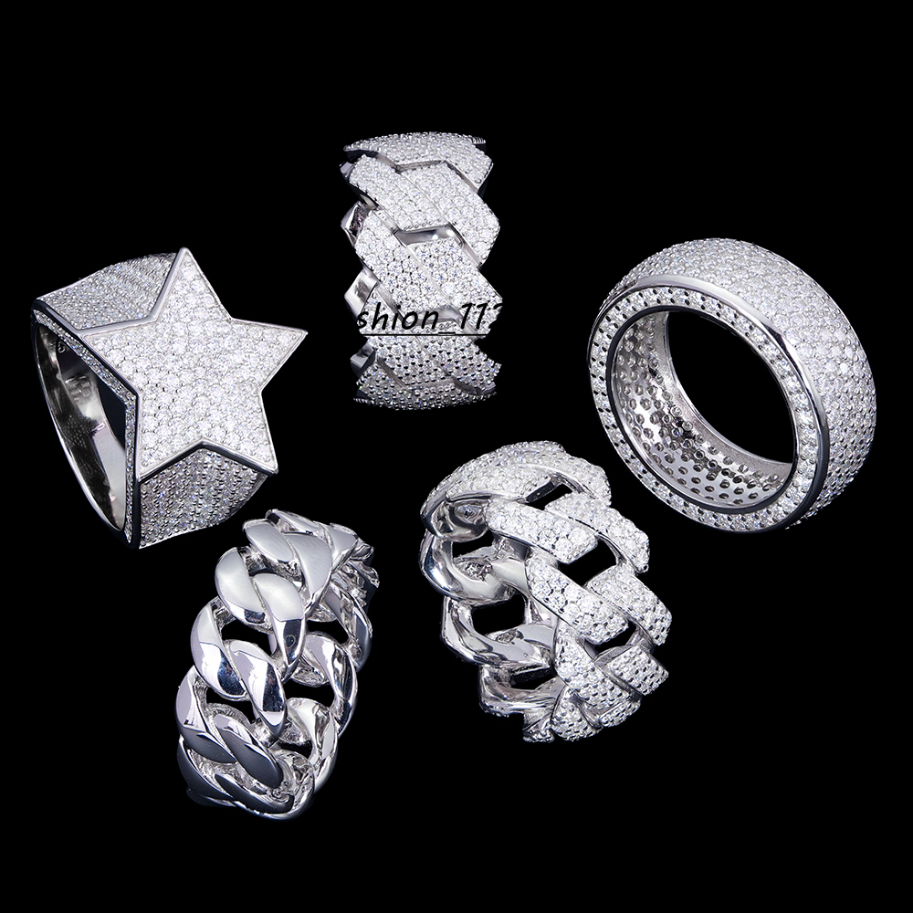 Factory Wholesale Custom Mossanite Mens Hip Hop 925 Sterling Silver Fine Jewelry Eternity Iced Out Diaomnd Moissanite Cuban Ring