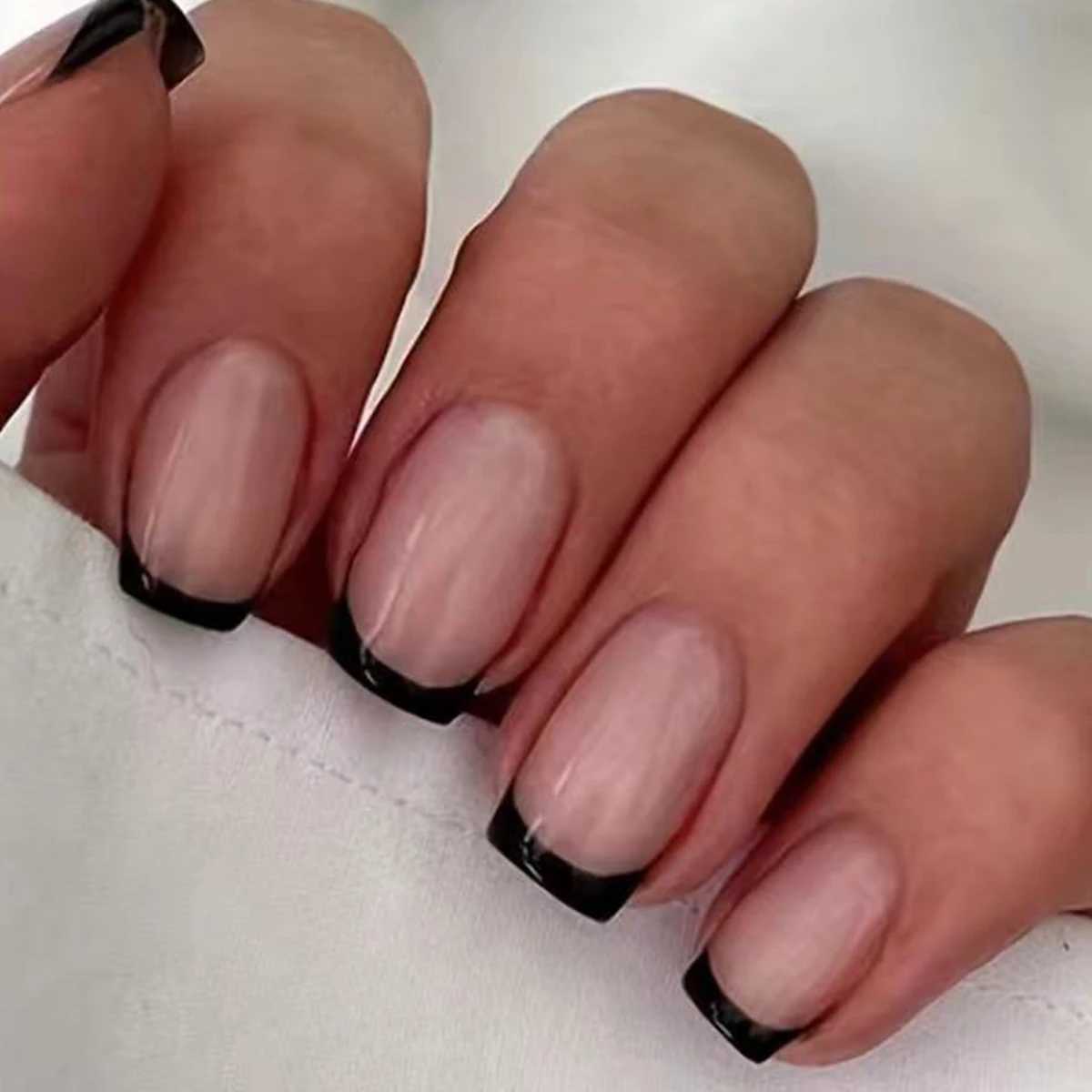 24 pieces/set womens short French light blue pink dual tone glossy surface fully covered wearable fake nail machine W250410