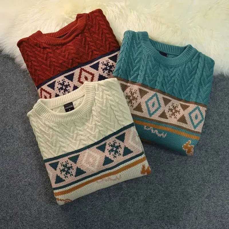 Fashion Retro Hong Kong Style Long Sleeve Knitted Sweater Loose Lazy Autumn Winter Men Women Casual Top Coat Trendy Crew Neck Pullover Y251110