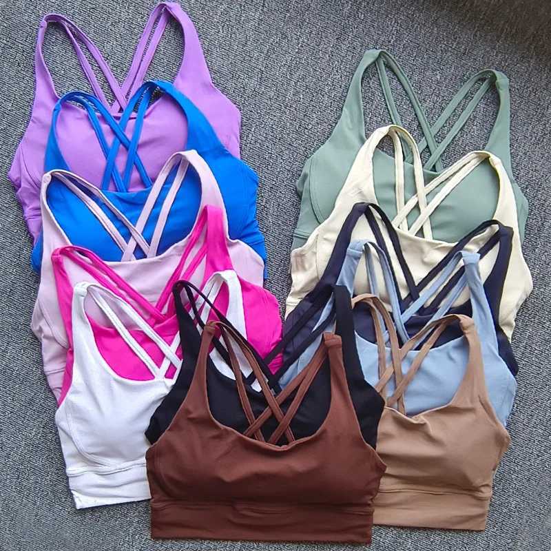 Double sided wool lining cross back shock-absorbing push up sports bra yoga fitness vest high support gymXJ250410