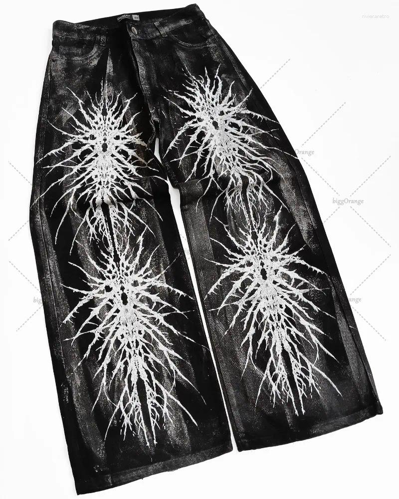 Women's Jeans Gothic Dark Stripe Print Street Oversized Washed Women Y2K Harajuku Hip-hop Fashion Casual Loose High-waisted Pants Men Z260313