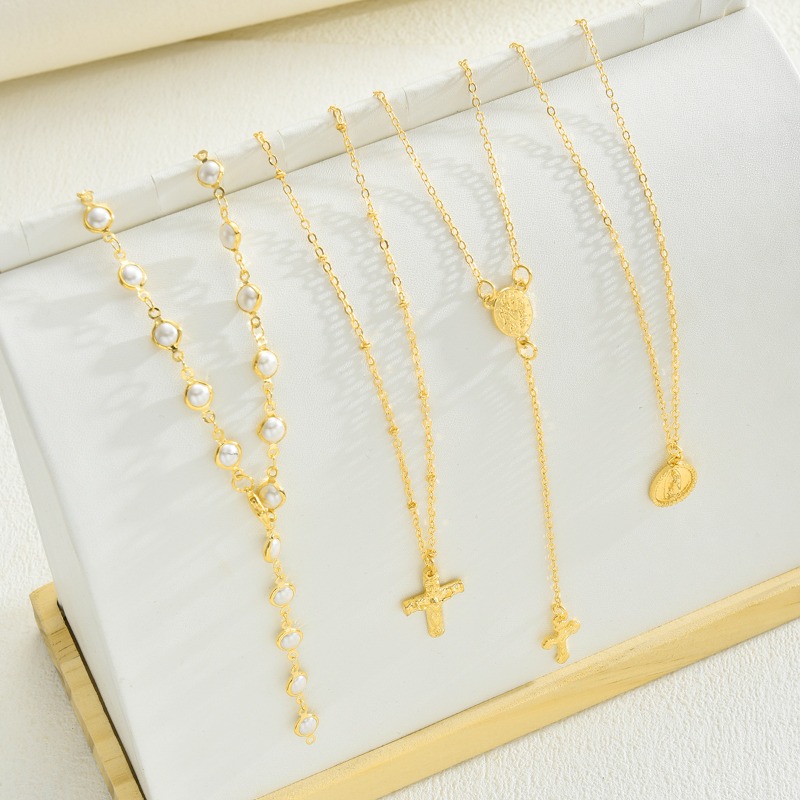 Designer Jewellery High Quality Pearl Cross Pendant Necklace Collection Gift for All Occasions Textured Elegant Accessory