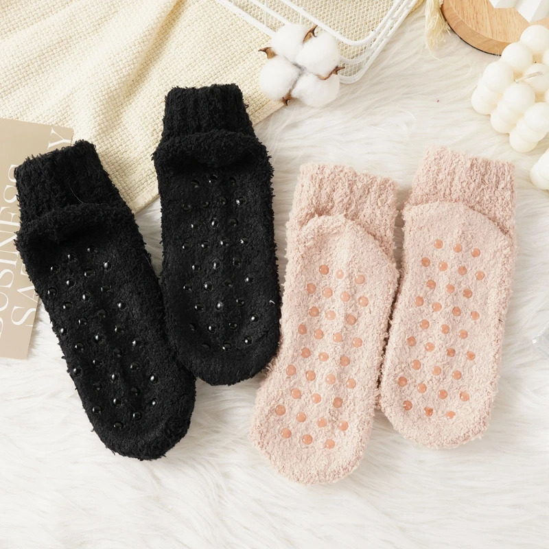 Women Winter Thicken Thermal Socks Cold Protection Coral Fleece Socks Solid Color Sleep Warm Socks Cute Home Floor Socks 251106