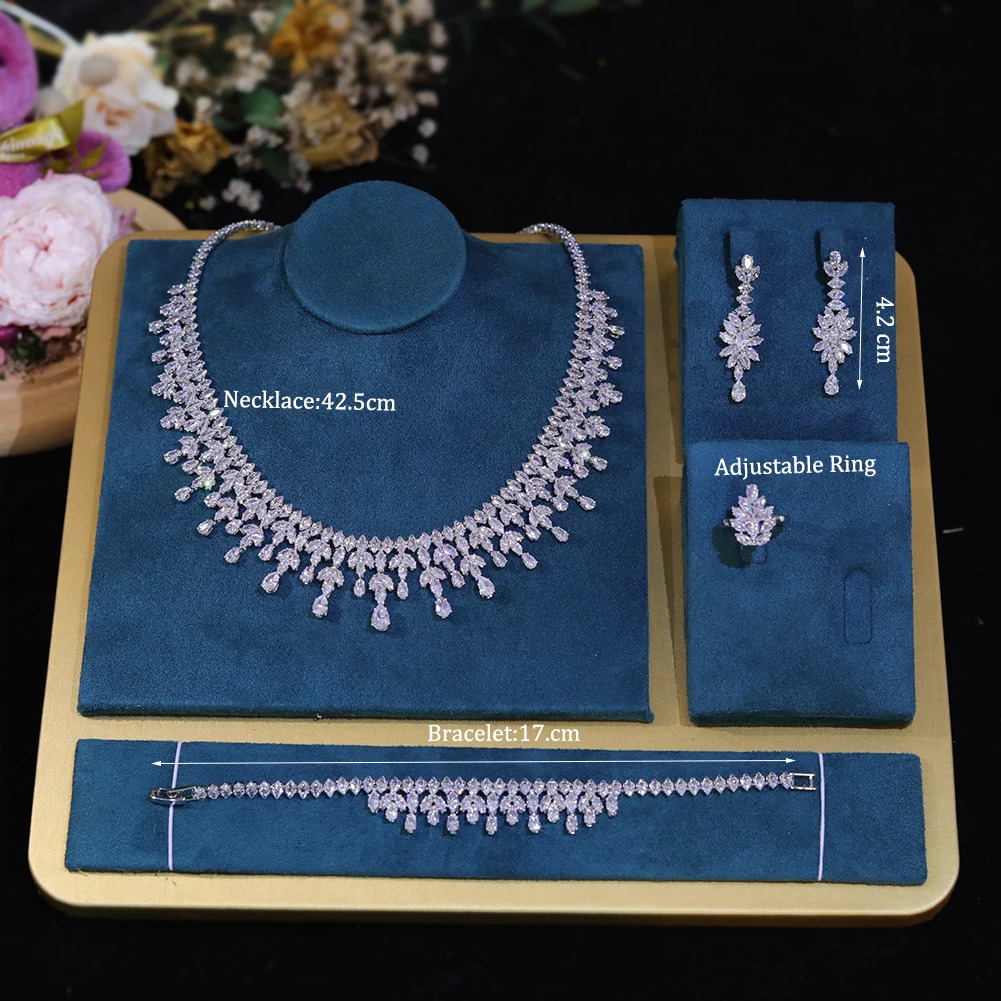 ZY UNIQUE Dubai Jewelry Sets Leaf Bridal Necklace Earring Set 5A Cubic Zirconia Femme Ladies Wedding Accessories 250409