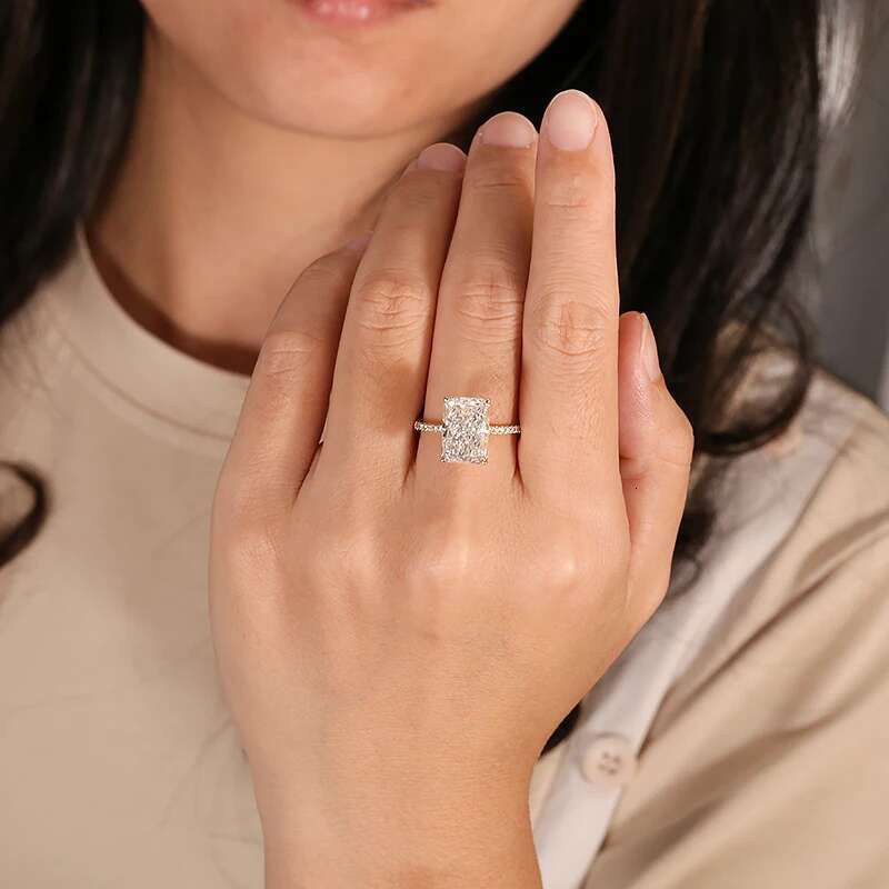 AEAW 100% 14k yellow Gold 4.5CT F Color VVS Radiant Cut CVD Lab Grown Diamond Engagement Ring IGI Certificate
