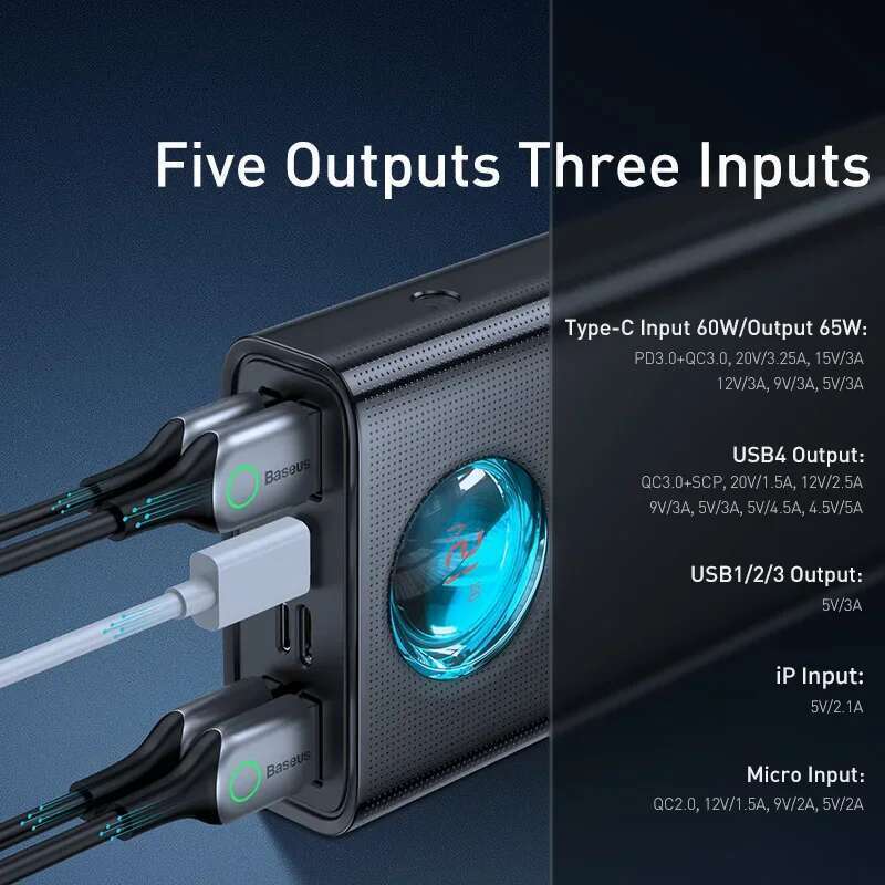 Baseus 65W 30000mAh Power Bank PD Quick Charge FCP SCP Powerbank Portable External Charger For Laptop Tablet phone