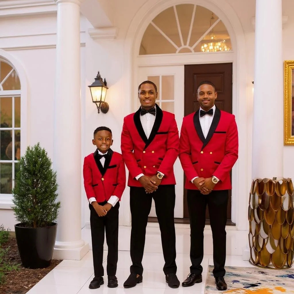 Foral Formal Suits for Father and Son Wedding Fashion 2 Pieces Family Outfits Double Breasted Groom Tuxedo Boy Suit 251104