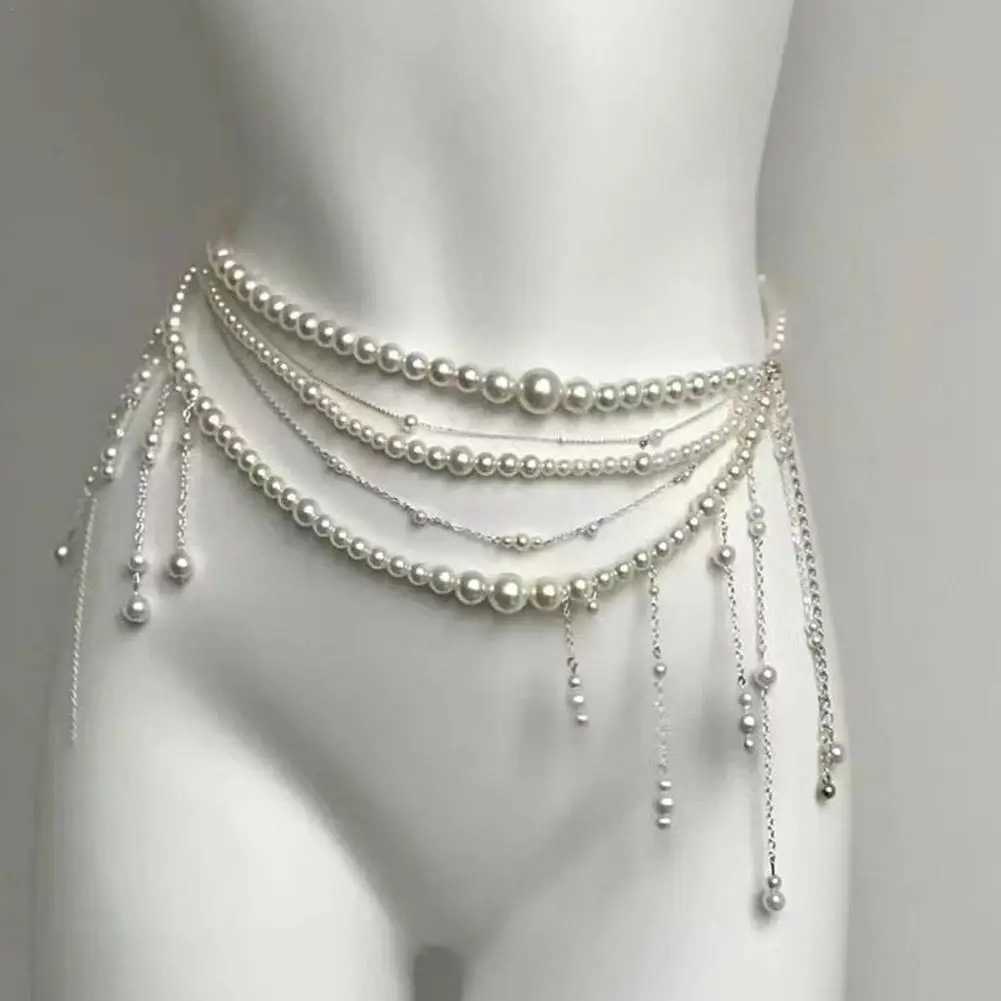 Fashionable Y2K vintage Mtilayer pearl waist chain strap - a fashionable body jewelry accessory suitable for parties and casual wear X250410