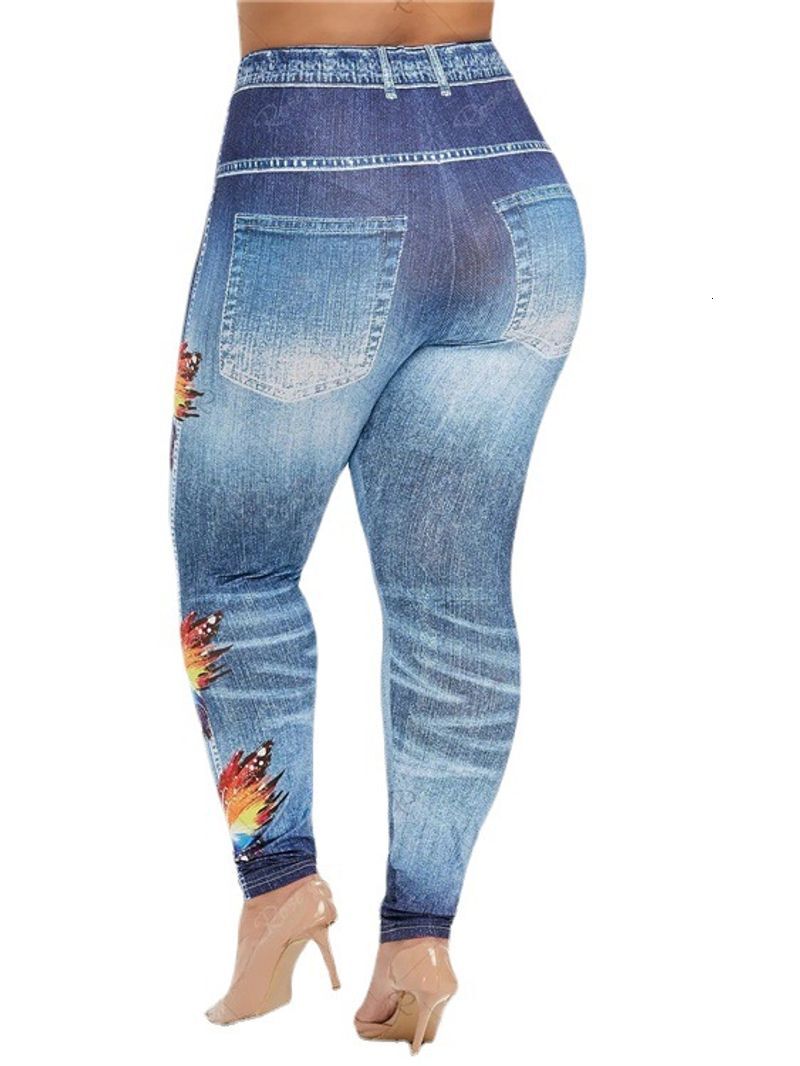 Women's Printed Multi-Color High Waisted Butterfly Pattern Slimming And Hip Lifting Pants