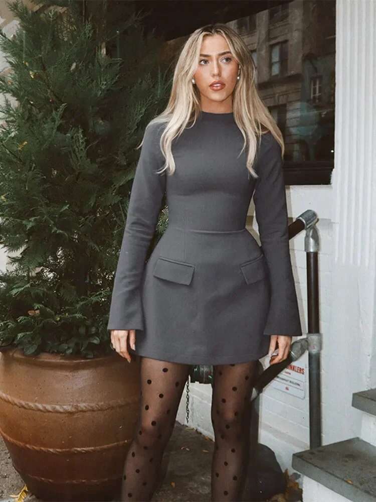 Elegant Long Sleeve Half Turtleneck Dress Women Sexy Autumn Spring Hip Package Skirts For Female 2024 Newest Slim Party Dresses