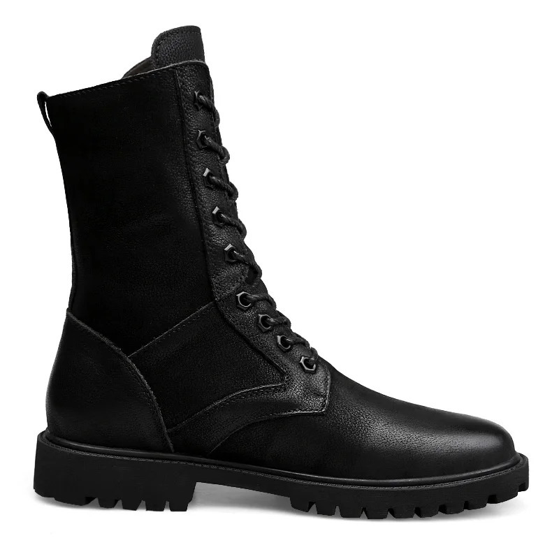 Winter Men High Leather Boots Combat Tactical Shoes Hunting Pure Black Plus Big Size 49 50 51 52 251107