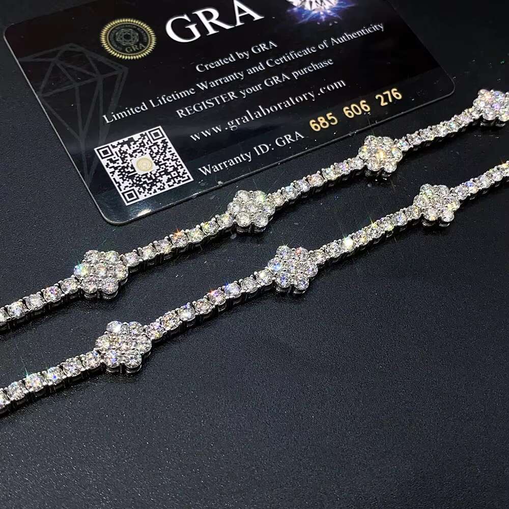 Fine Jewelry 925 Silver Iced Out Flower Hip Hop Tennis Chain VVS Moissanite Diamond Tennis Bracelet
