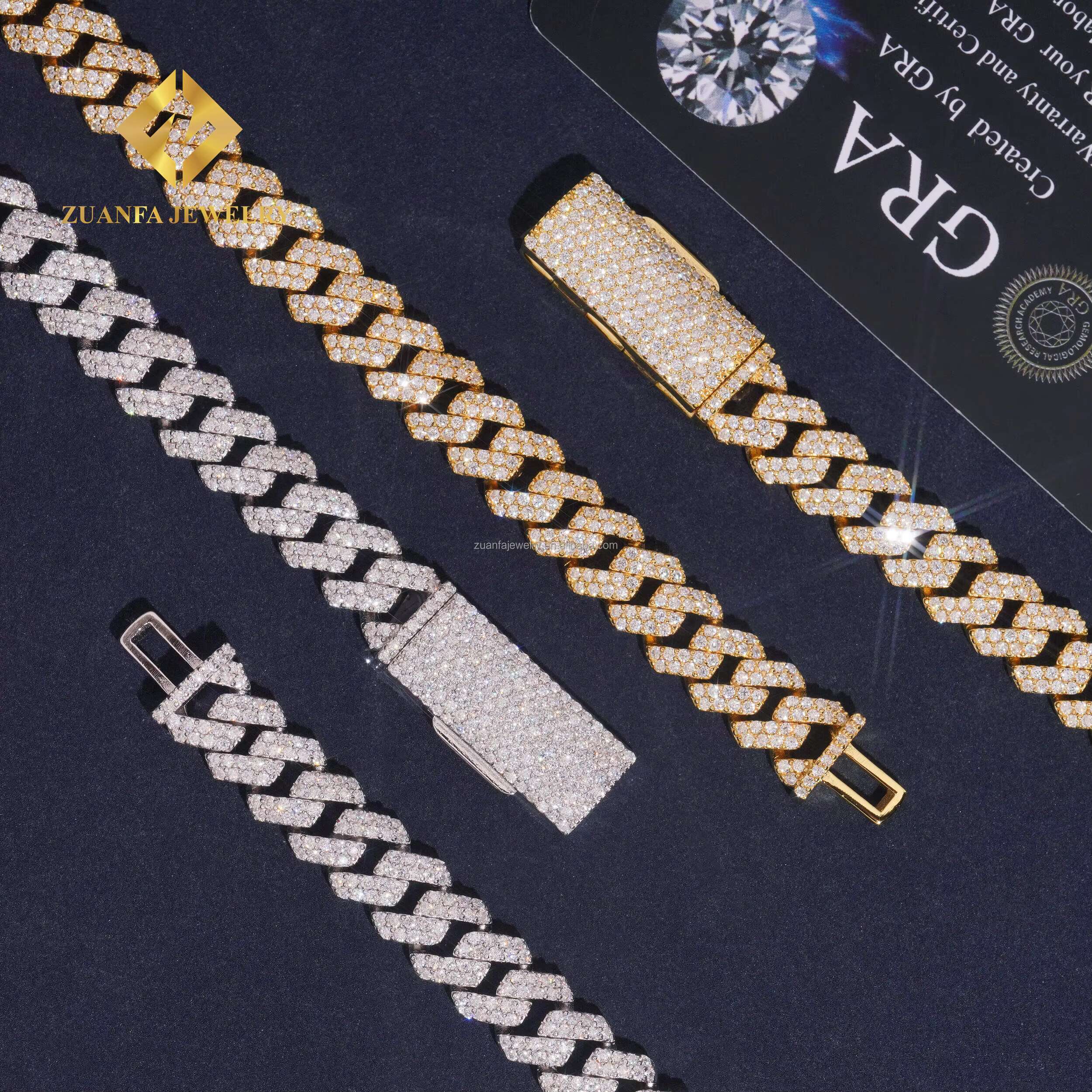 2025 best-selg jewelry 10mm two row pure sier chilled hip-hop pass tester Miami Cuban k and bracelet