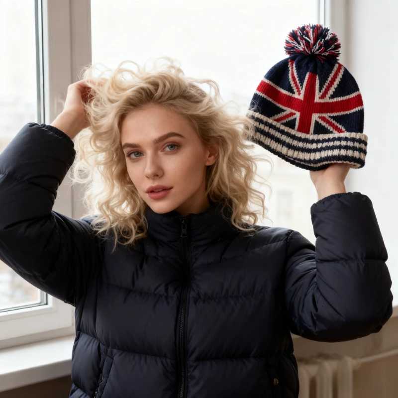 1pc Winter Knit Warm Beanie Hat for Men Women British American Flag Printedsuitable for Outdoor Ski Sport Hiking Windproof CapXJ251110