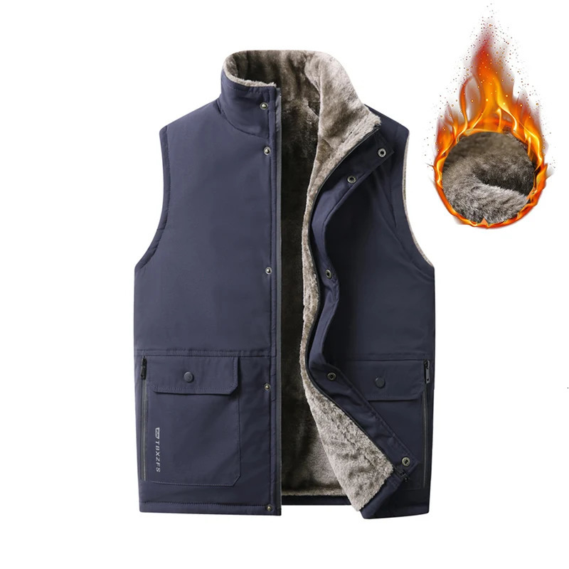 Mens Sleeveless Coat Fur Fashion Male Warm Waistcoat Fleece Vest Men Fleece Casual Pographer Work Outerwear Clothing 251105