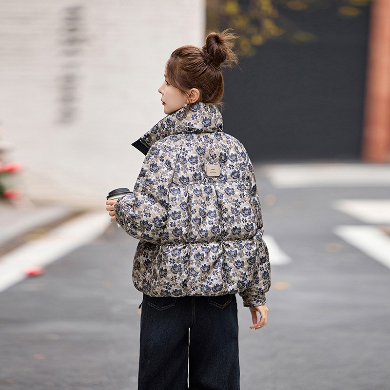 Women's down jacket winter new item women's 90 white duck down jacquard stand up collar fashionable warm designer jacket