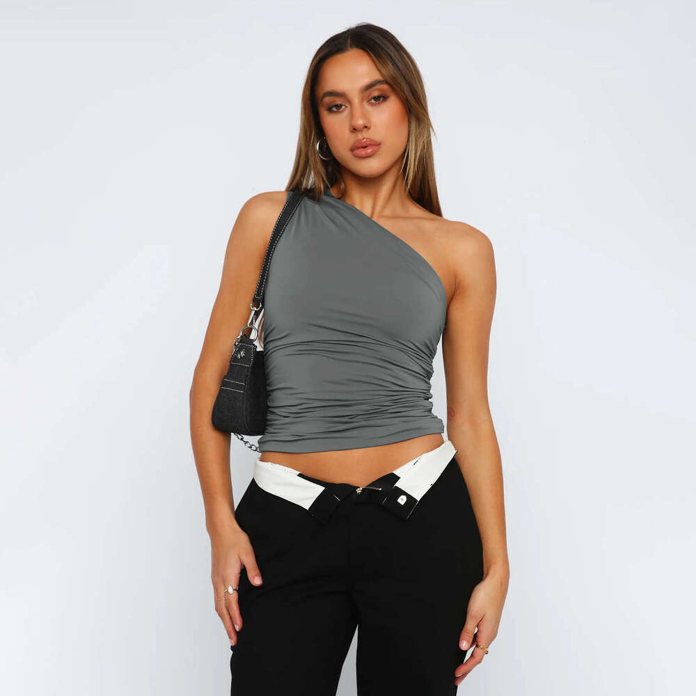 2024 Cross-Border European and American New Style Single Shoulder Vest Inner Wear Spring Summer Sexy Hot Girl Y2K Clothes Sleeveless Slim Top