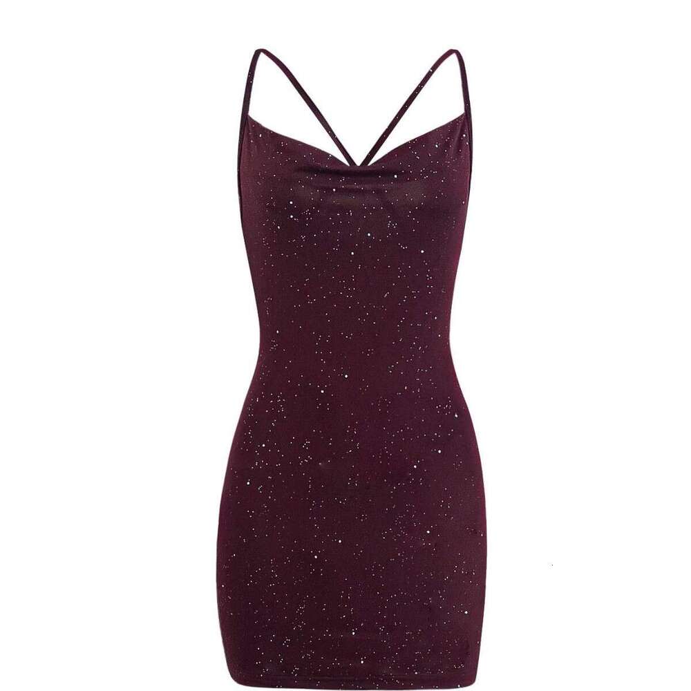 Women's Fashion New Solid Color V-Neck SEXY DRESSES FOR WOMEN Elegant Slim Cross Strap Night club maxi dress