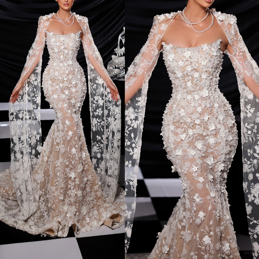 Luxury Wedding Dresses Mermaid Strapless Appliques Crystals Backless Bridal Gowns Customized Vestido de novia