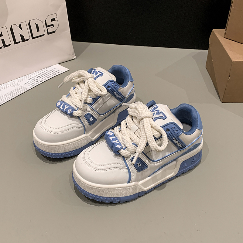 2025 Spring/Summer Fashion Versatile New Board Shoes for Women Thick soled Height Increasing White Shoes Casual Sports Board Shoes yellow pink
