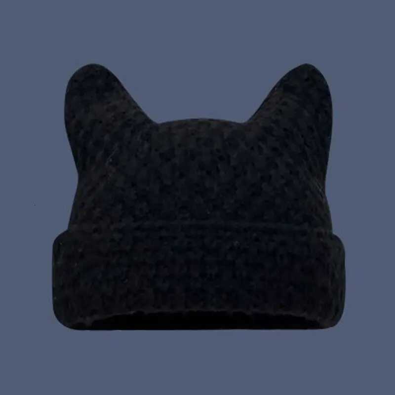 Japanese Beanie Hat Ins Little Devil Striped Knitted Wool Cap Autumn and Winter Cute Cat Ears Pointed Pullover WomensXJ251110