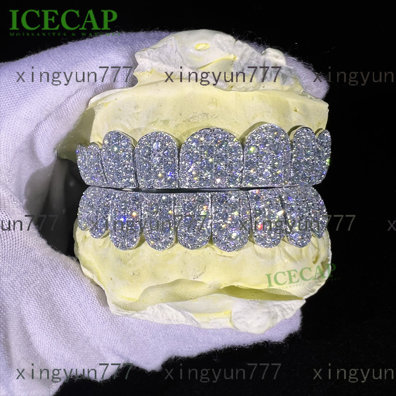 Iced Out VVS Moissnaite Diamond Grills Teeth Grillz for Men Grillz for Teeth Rapper Sterling Silver 925 Custom Grillz Hip Hop