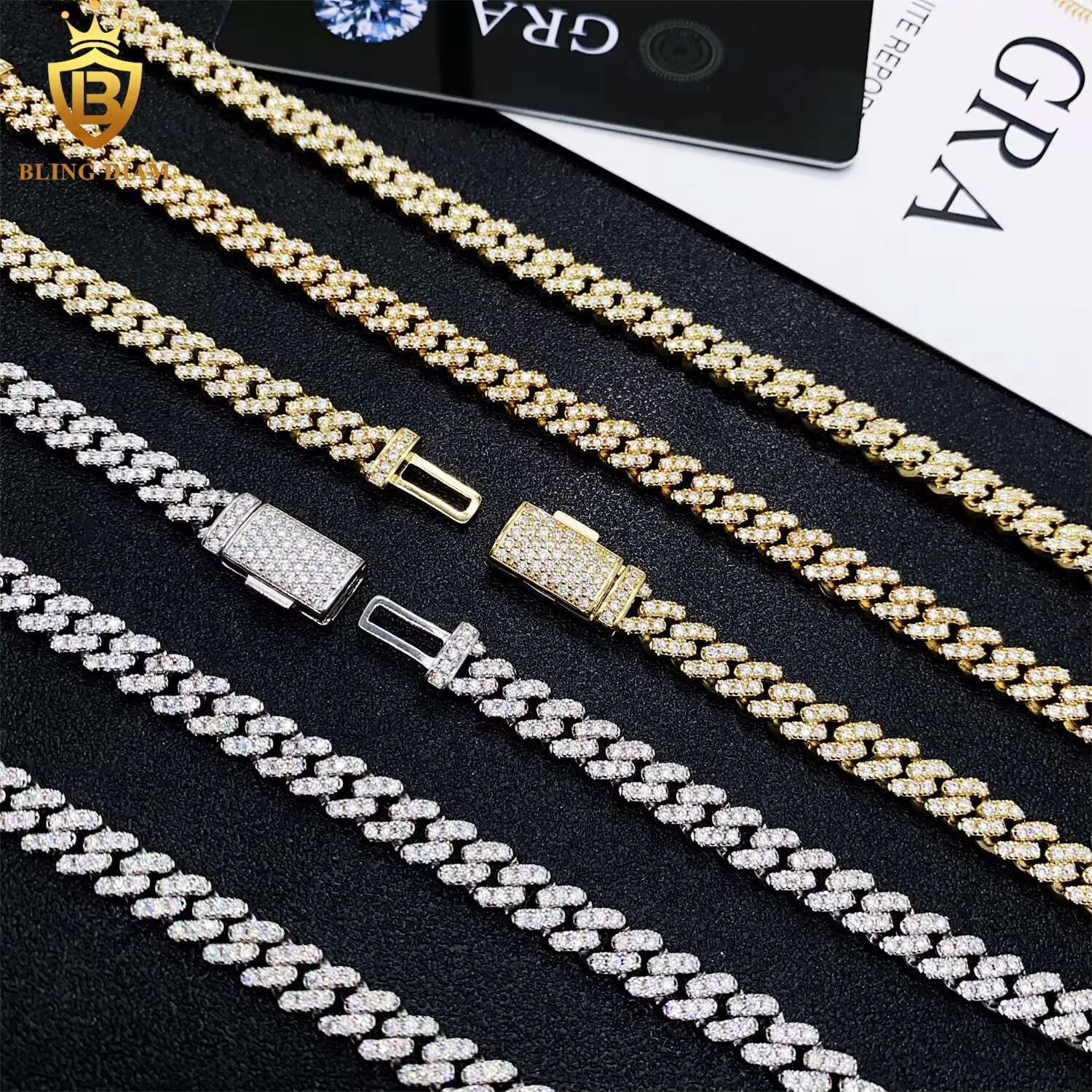 6.5mm Hip Hop Jewelry 925 Sterling Silver Vvs Moissanite Cuban Link Chain Bracelet Necklace