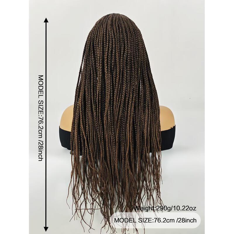 28 inch for Women Full Box Braided KnotlessBraided Wigs Lightweight Braids Synthetic Lace Front Wig Black and brown