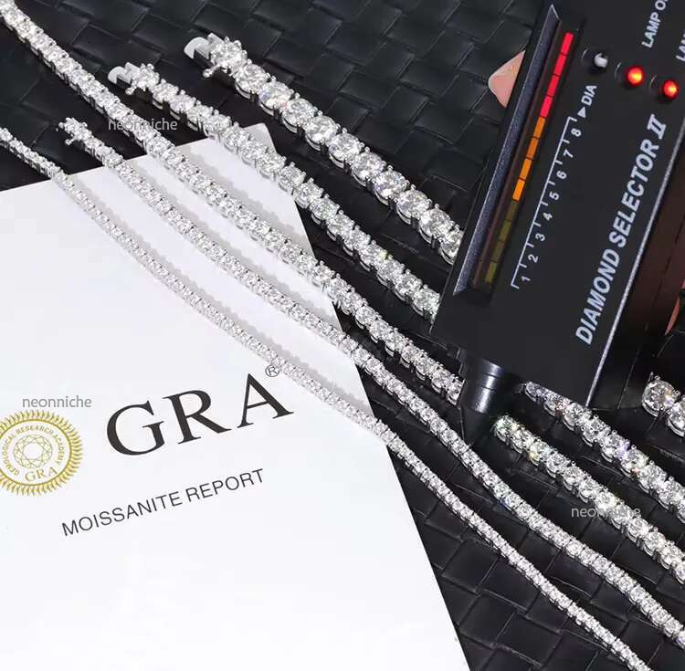 2mm-6.5mm 100% Passed Dia Test S Sier With GRA VVS Moissanite Tennis Chain Ready to Ship for Necklace
