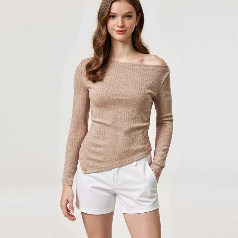 Ruixiu Cross-Border Foreign Trade European and American Style Elegant Knitted Sweater 2025 Autumn New Gray Asymmetrical Long Sleeve Top Women's C