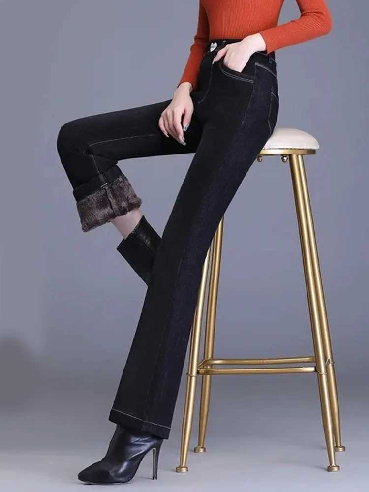 Winter Plush Velvet Lined Flare Denim Pants Skinny Casual Warm Thicken High Waist Women Jeans Snow Wear New Stretch Vaqueros C251110