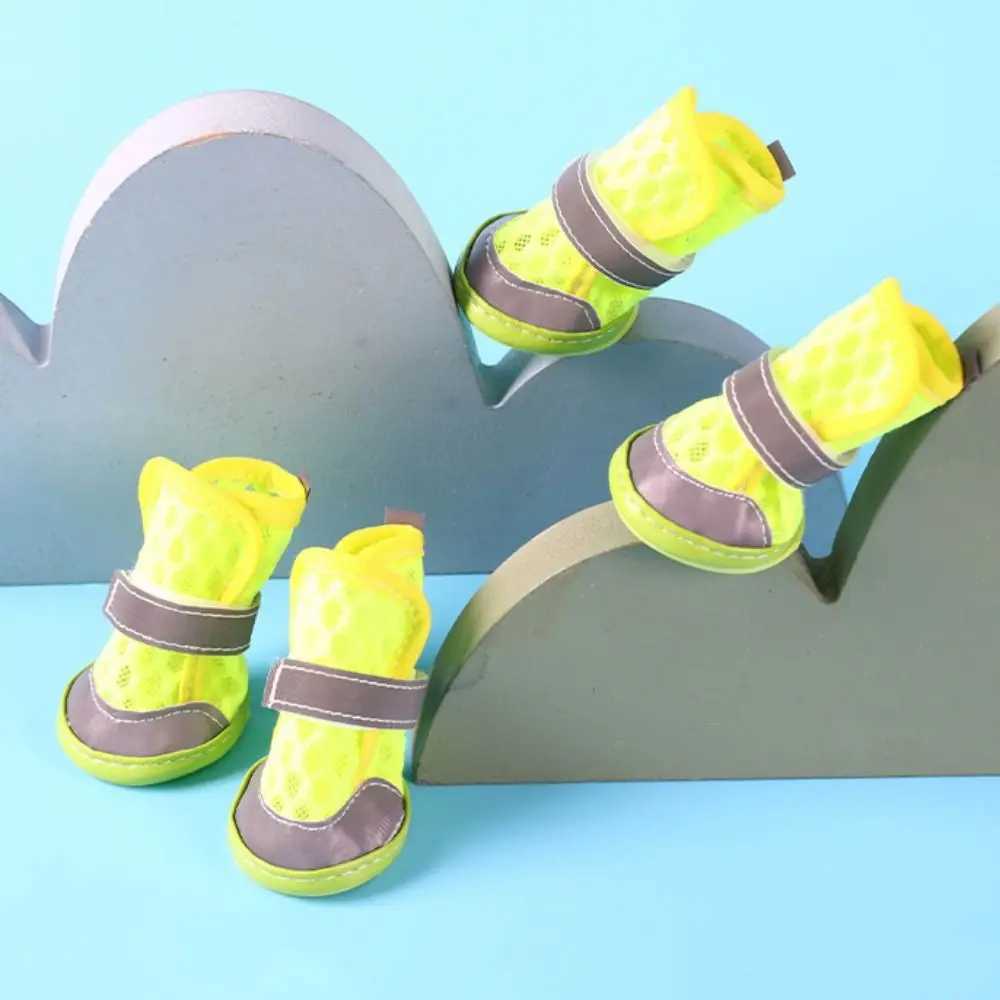 4 pieces/set of practical wear-resistant dog mesh shoes anti slip breathable dog foot covers reflective pet mesh boots T2504010
