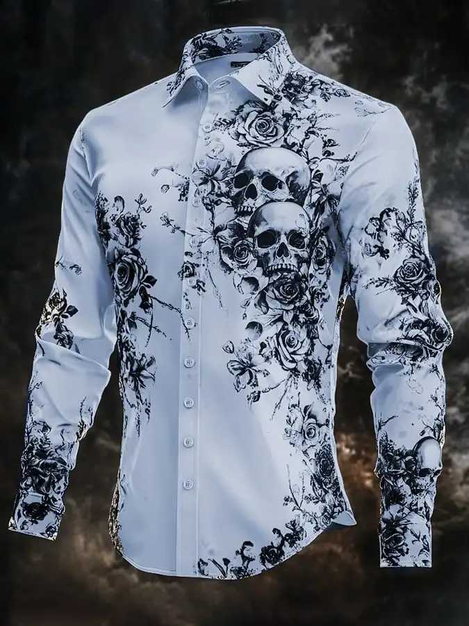 Mens Shirt Stripe Graphic Print Skull Outdoor Streetwear Long Sleeve Button Clothing Fashion Street Simple Trendy Design K251110