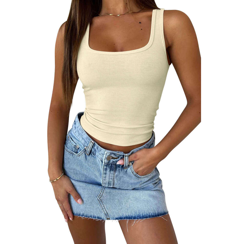2025 Cross-Border Women's Fashion Amazon TK New European and American Sexy Y2K Slim Fit Solid Color Hot Girl Summer Ribbed Tank Top