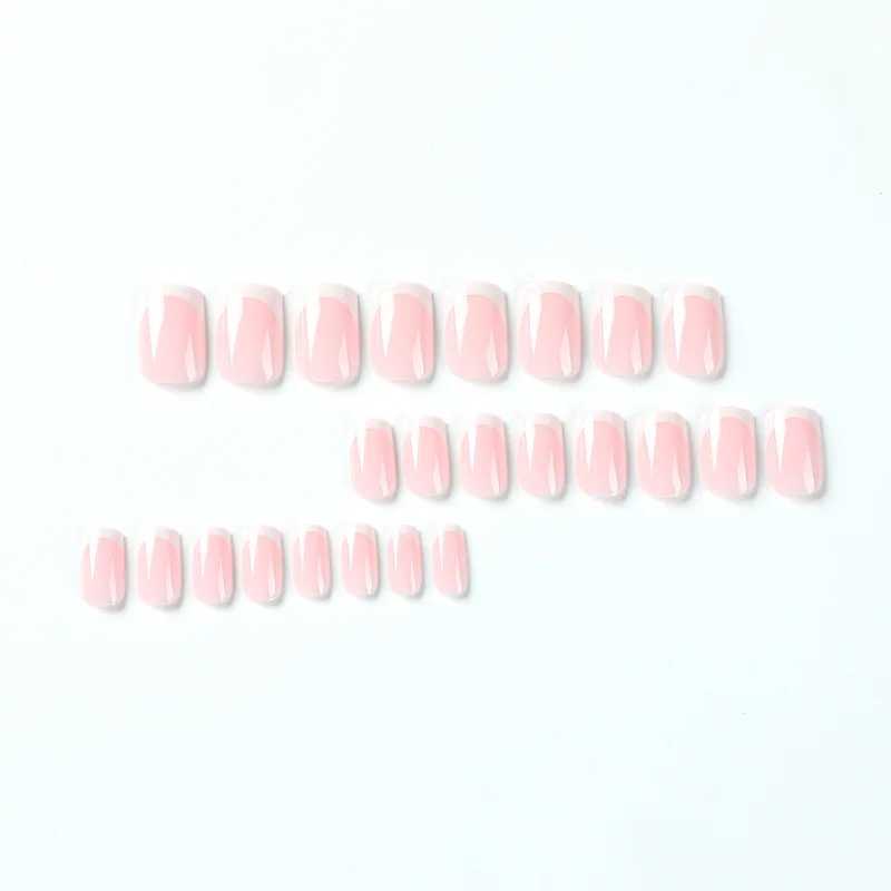 Simple white French wearable rectangular fake nails fully covered detachable with glue embossed on the nails. Wholesale of fake nails W250410