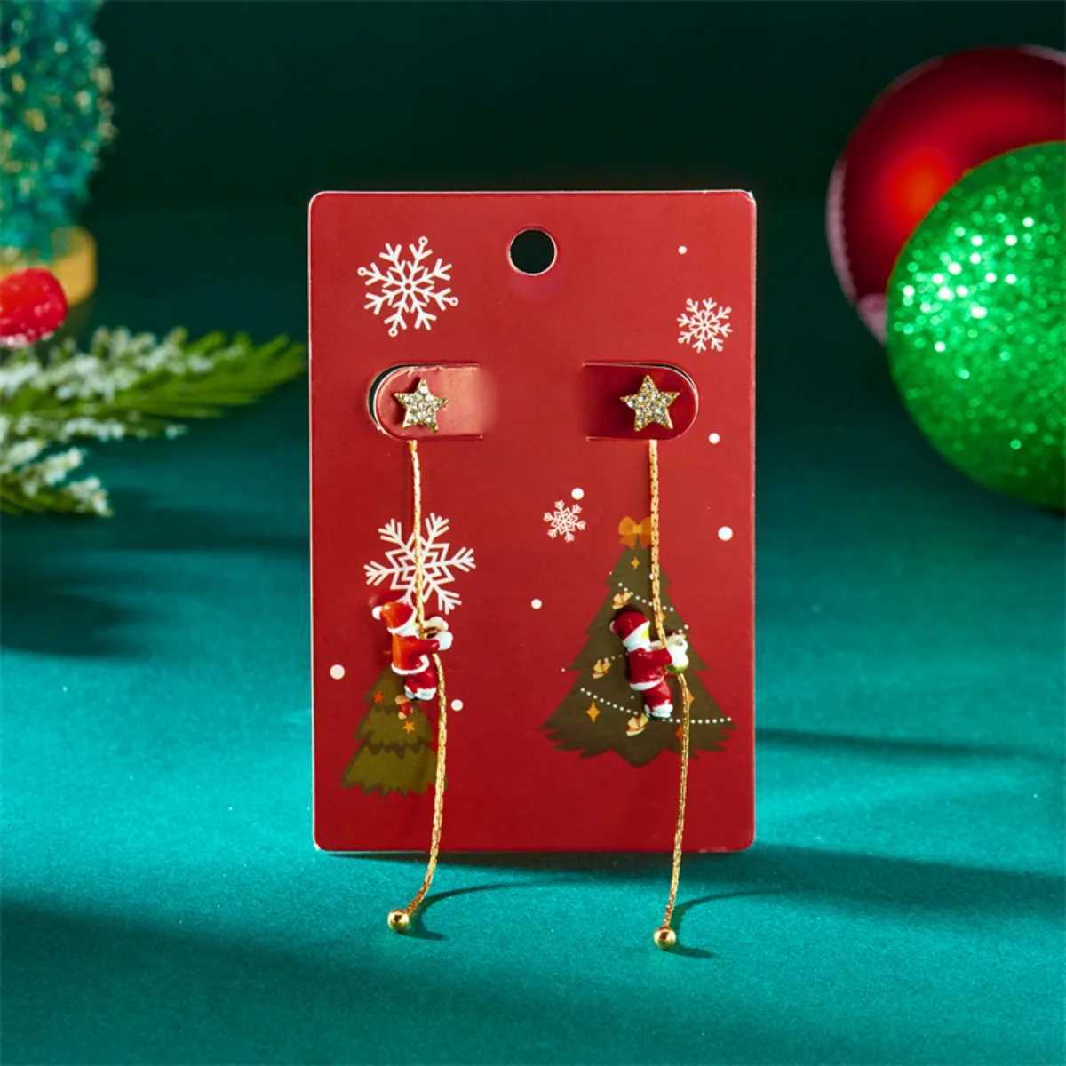 Creative Christmas Earrings Crawling Santa Claus Xmas Hat Gloves Candy Snowflake Star Fringe Dangle For Women Men Party Jewelry J251110