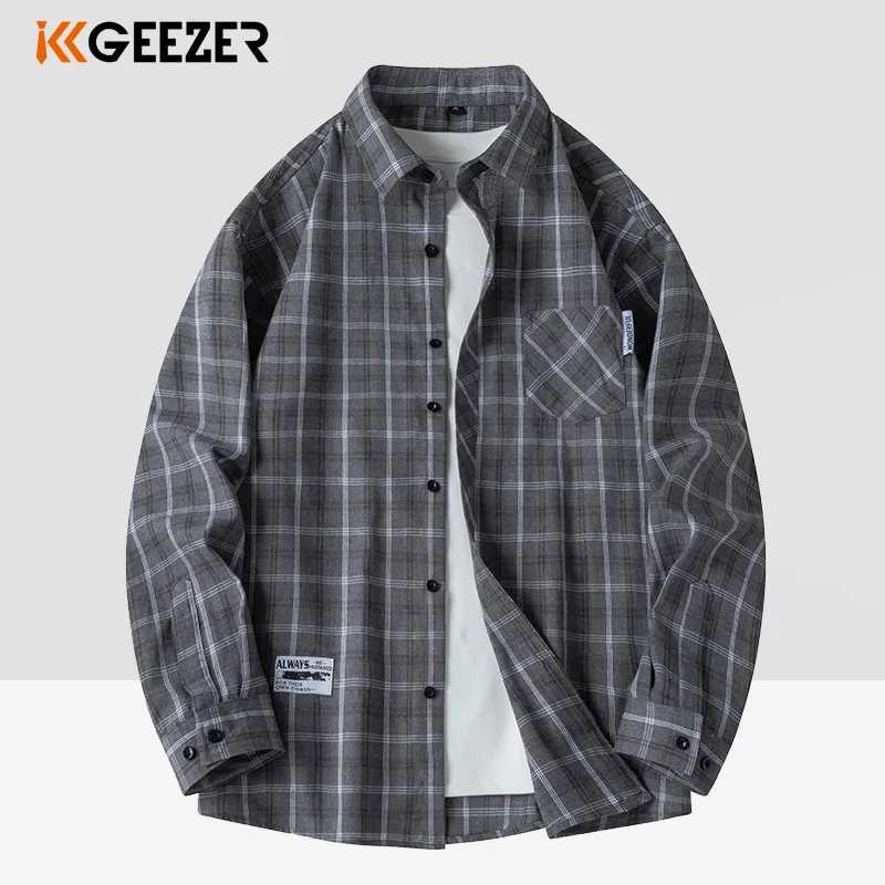 Men Shirt Plaid Flannel Loose Street Long Sleeve Casual Shirt Black Oversized Business Male Soft Dress Shirt Spring Autumn K251110