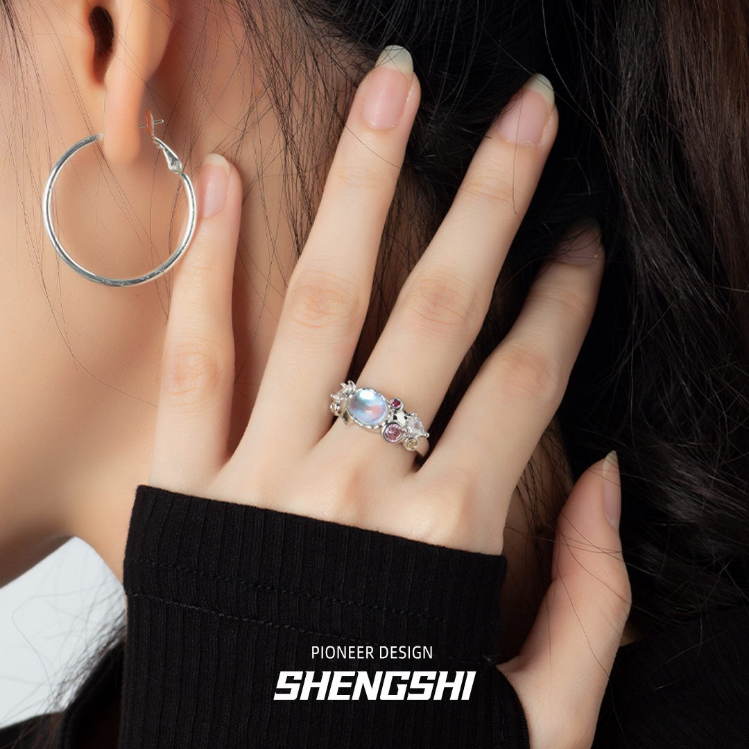 Korean Version Ins Style Niche Design High-end Texture Heart Personality Fashion Ring Open Moonstone Designer Ring Index Finger Ring For Women Wholesa