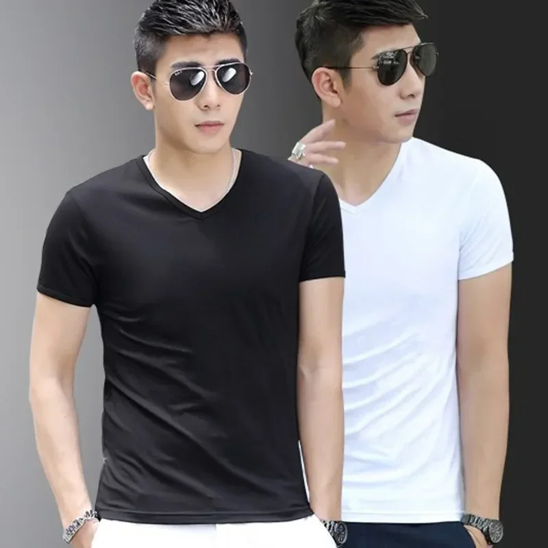Solid color short sleeved mens T-shirt Hipster half sleeve trend summer white 250409