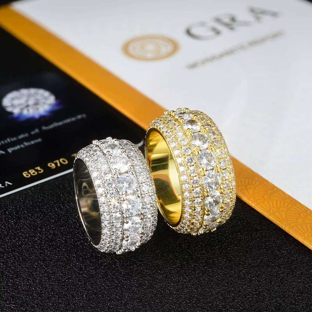 Classic Luxury 5 Row Pass Diamond Test 925 Sterling Silver Shiny fashion Jewelry Silicon Stone Ring Men