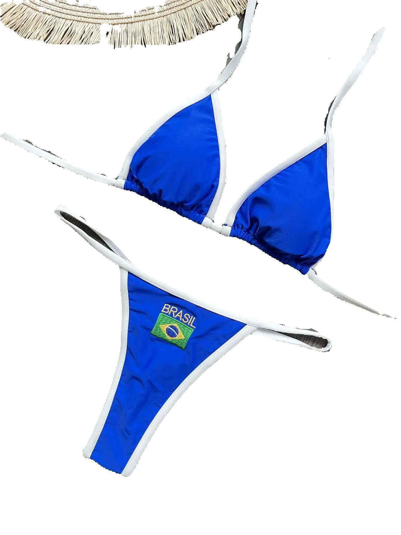 Ruotonsept sexy embroidery Brazilian flag comparison split bikini women's patchwork swimsuit spicy girl set summer beach outfit
