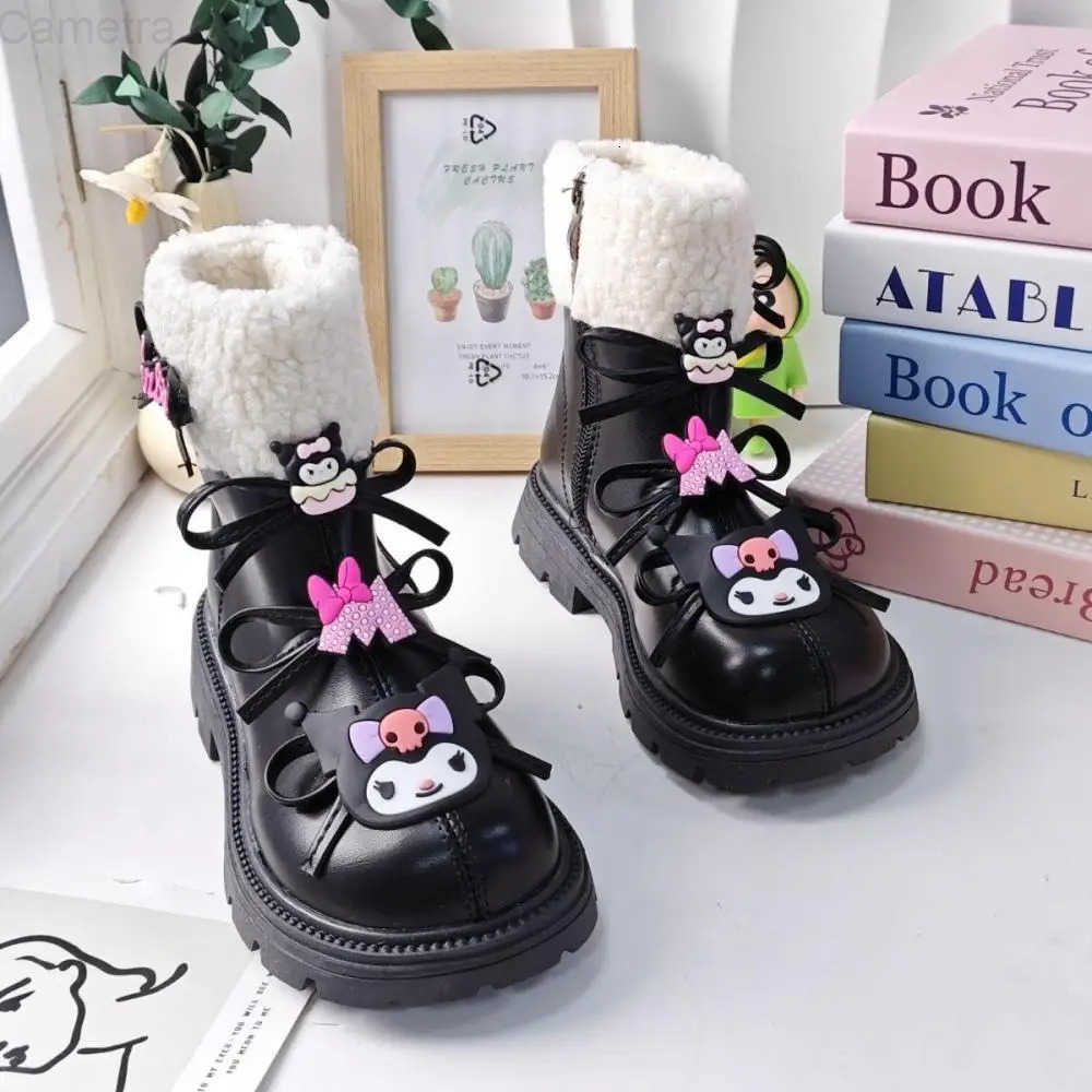 Sanrio Sanrios Kawaii Kuromi Girls Snow Boots Autumn Winter New Style Water Proof Ankle Length Cotton Shoes Child Martin Boots Sneakers H251110