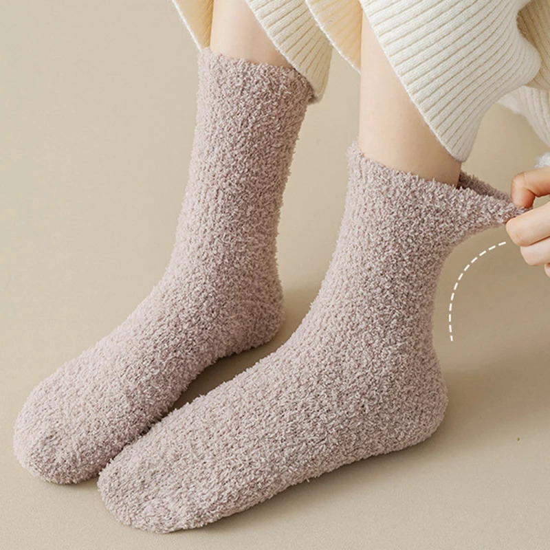 1/5 Pairs Women Winter Thick Coral fleece Socks cold protection Keep Warm Soft Comfortable Not strangle Feet Home Floor Socks 251106