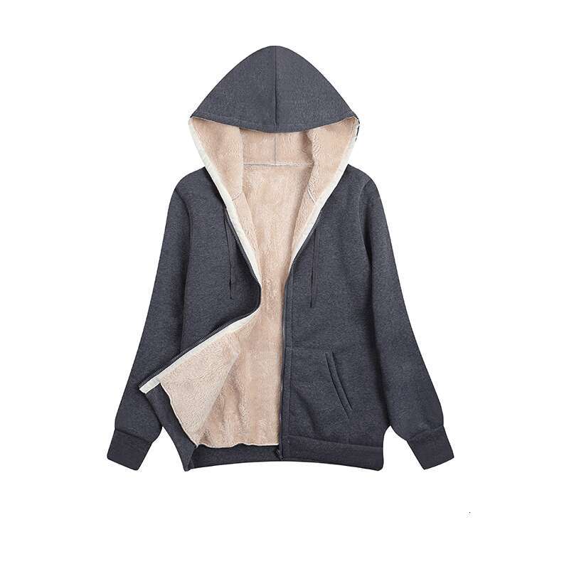 European and American Cross-Border Amazon 2024 Winter Hot-Selling Fleece-Lined Plus Size Hooded Sweatshirt Plush Women's Jacket In Stock