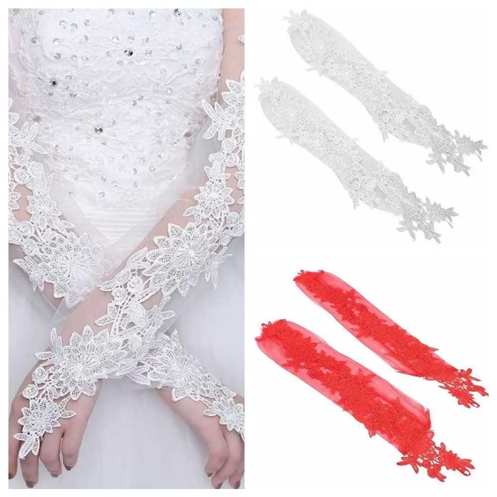 Fashion Fingerless Bridal Gloves Flower Embroidered Women Cosplay Gloves Lace Lengthened Long Mittens Ladies L251110