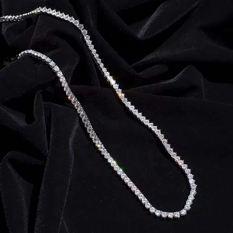 Luxury 5mm Round Cut DEF Color Moissanite Necklace 10K 14K 18K Gold Plated Iced Out Diamond Necklace Tennis Chian