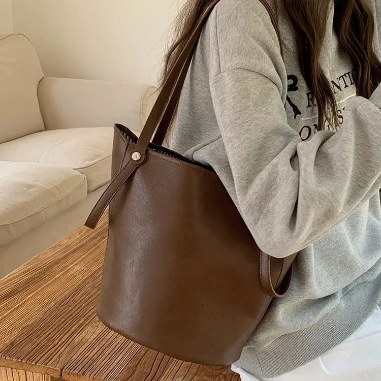 Vintage PU Leather women handbag female Bucket Shoulder bags ladies Handbags and Purses lady Crossbody bags bolsos R251110